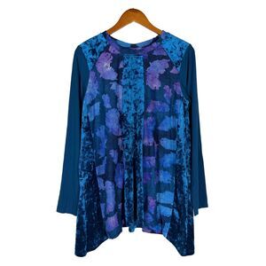 LOGO Lori Goldstein Tunic Top Blue Purple Velvet Panel Lagenlook Boho M